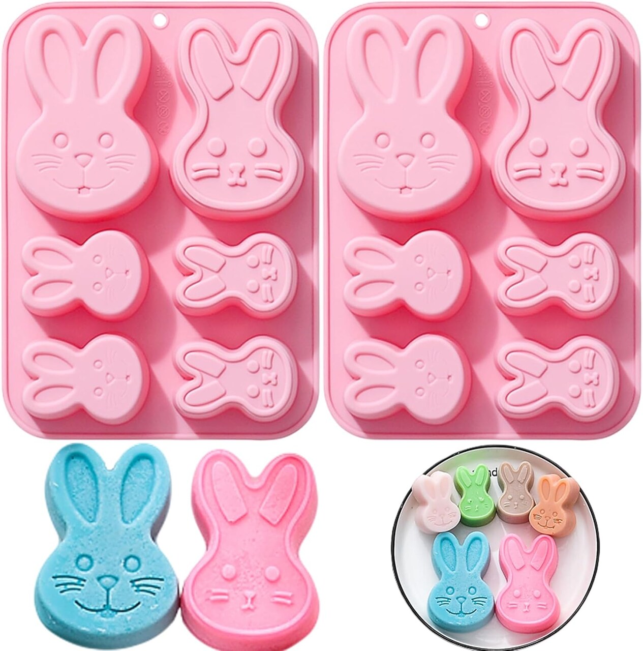 3D Easter Bunny Silicone Mold for Chocolate 2 Pack Large Easter Bunny Molds for Baking Jello Candy Molds Easter Soap Molds for Hot Chocolate Bombs Ice Cube Candle Cupcake Decorations (large bunny)